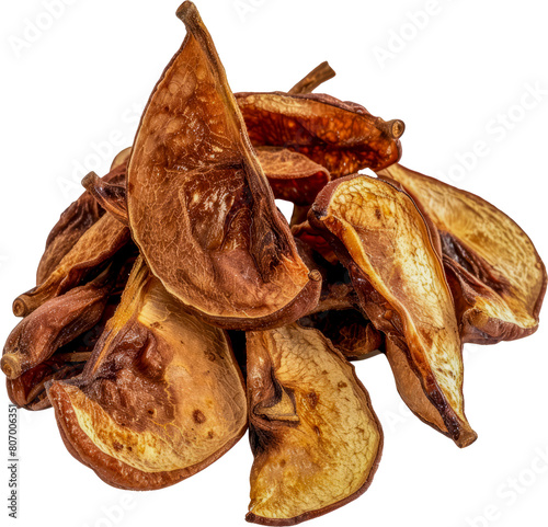 Pile of dried pears side view cut out on transparent background photo