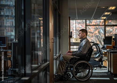 Professional Young Adult in Wheelchair Working in Modern Office
