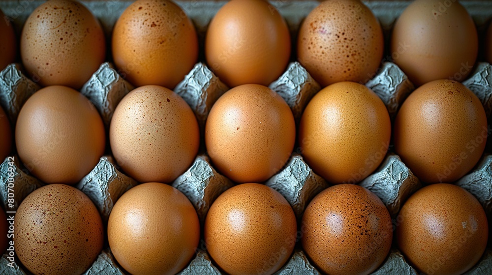 Eggs in carton on tin foil with brown specks Eggs in carton on tin foil with brown specks