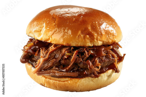 tender pulled beef sandwich isolated on transparent background