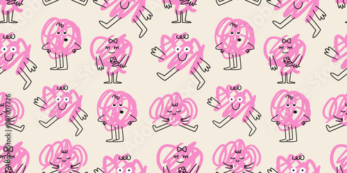 Abstract hand drawn characters pattern