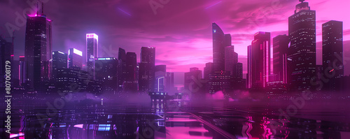 Combine clean lines and vibrant gradients to evoke a futuristic cityscape  presenting a unique eye-level perspective with a dramatic tilt to captivate audiences