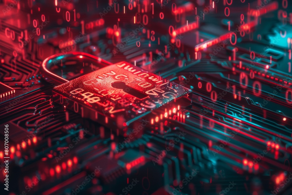 Fototapeta premium Cyber technology and user privacy secured through safe, secure practices, ensuring data protection with system virus auditing.