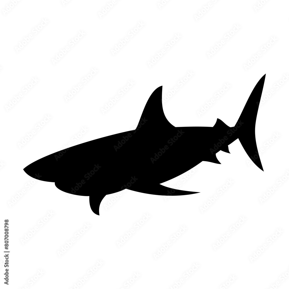 Obraz premium Shark silhouette flat illustration on isolated background