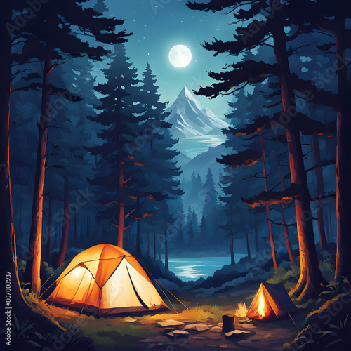 Camping with a tent, ai-generatet © Dr. N. Lange