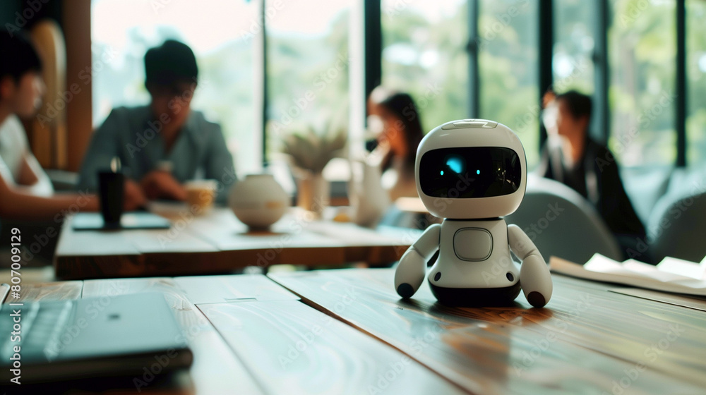 Obraz premium AI in the meeting, meeting about AI implementation, artificial intelligence, AI meeting, AI project, robotic, AI, AI adoption