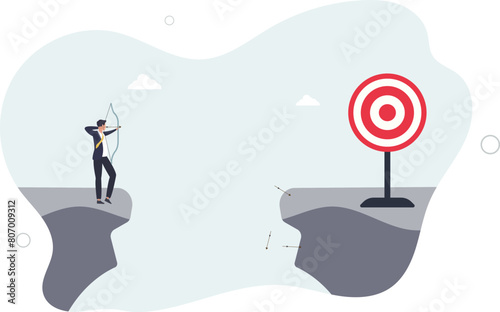 overconfidence businessman archery terribly missed target.flat vector illustration.