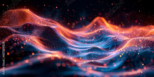 A colorful, abstract image of a wave with orange and blue colors