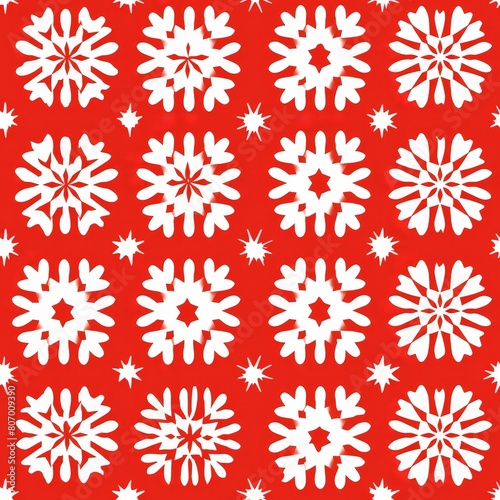 Seamless Red and White Snowflake Composition