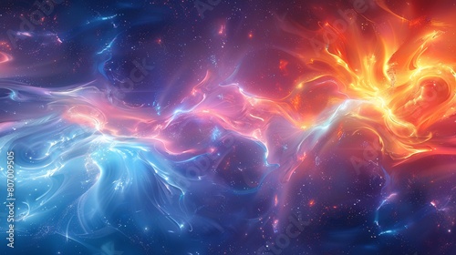 Vivid Cosmic Dance of Blue and Orange Energy in Celestial Space