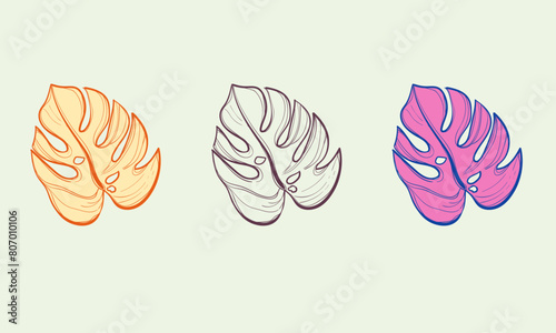 vector botanical leaf artline set in retro style. botanical leaves simple artline design retro and vintage. autumn theme. decoration design for botanical products, beauty, organics.