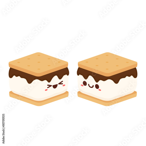 S'more graham cracker character. Chocolate bar and graham crackers. S'more graham cracker, chocolate, and marshmallow.