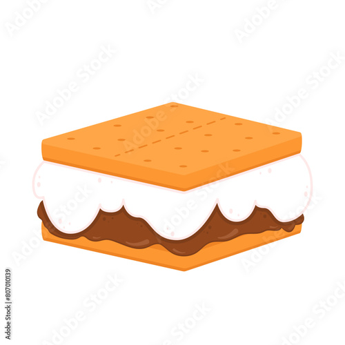 S'more graham cracker character. Chocolate bar and graham crackers. S'more graham cracker, chocolate, and marshmallow.
