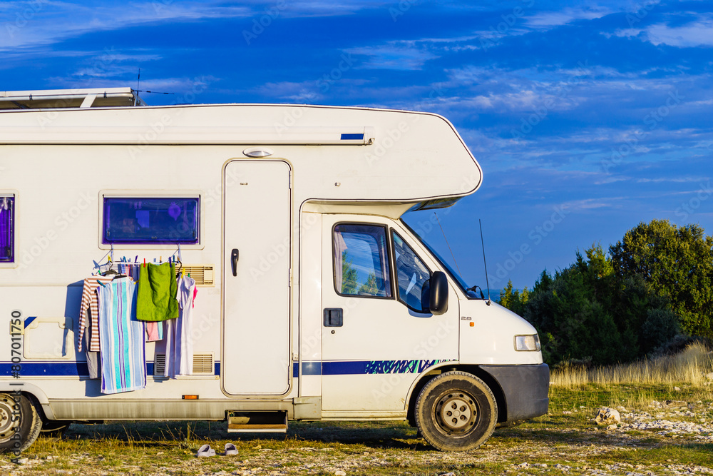 Clothes hanging to dry outdoor at caravan