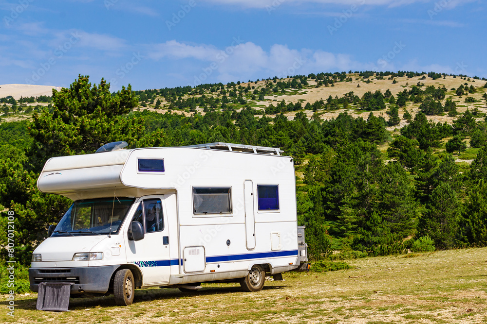 Caravan in mountains.