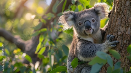 Obraz na płótnie A koala is sitting on a tree branch