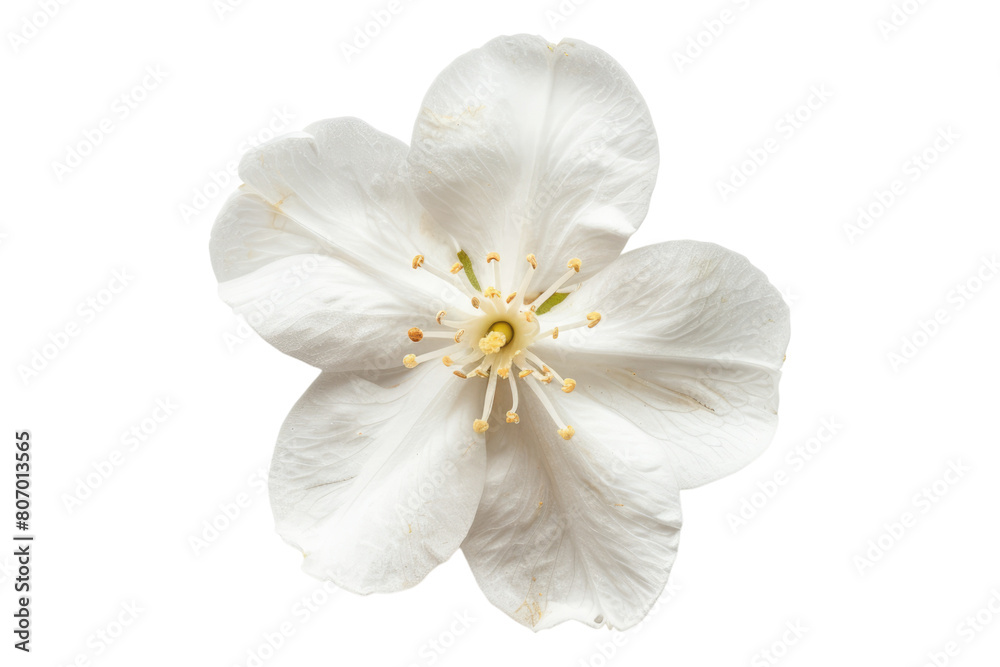 Top view of a single jasmine flower isolated on transparent background