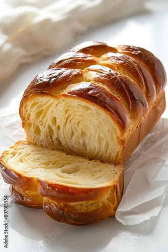 This is a delicious, fresh-baked loaf of bread. It's perfect for breakfast, lunch, or dinner. It's soft and fluffy, with a golden crust. The perfect addition to any meal. photo