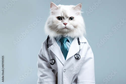 Cute and funny cat impersonating doctor person  working in the hospital