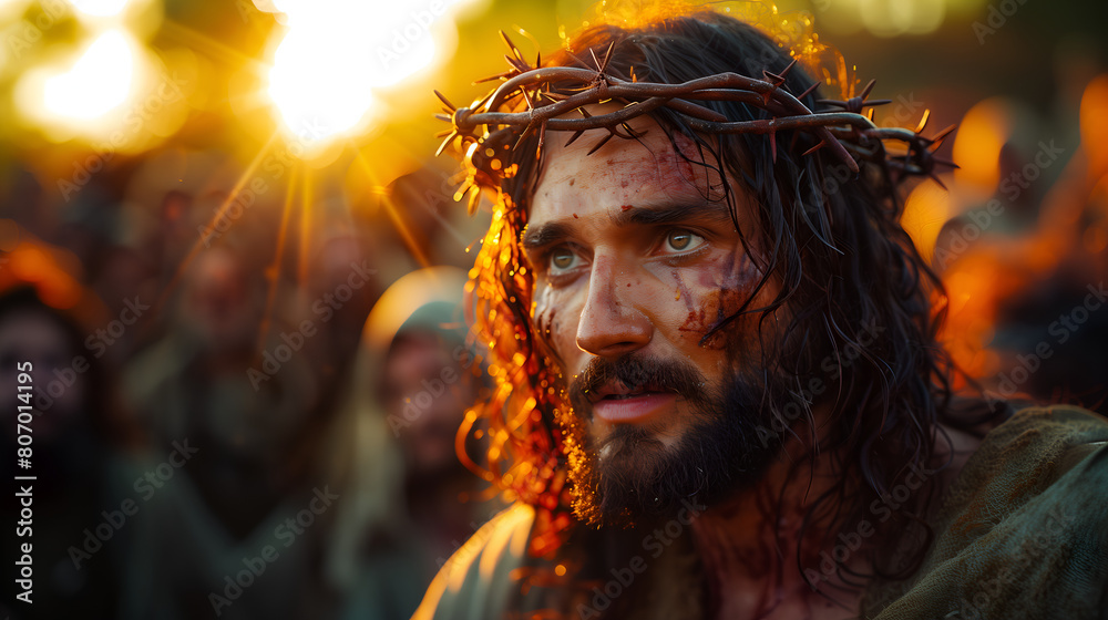 jesus christ, betrayed by the people, wears a crown of thorns on the way to crucifixion jesus christ, betrayed by the people, wears a crown of thorns on the way to crucifixion