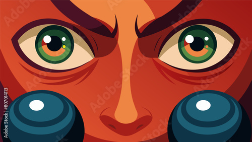A closeup shot captures the concentration and intensity in a players eyes as they carefully aim and release their bocce ball.. Vector illustration