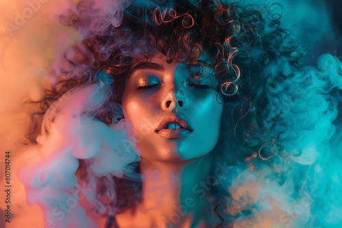 portrait of a young girl in the smoke