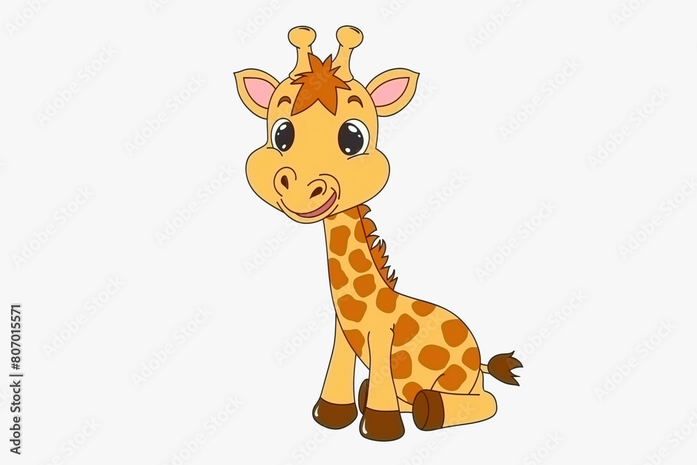 Fototapeta premium Cute cartoon sitting giraffe illustration for kids book