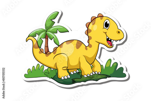 Cartoon dinosaur sticker on white background