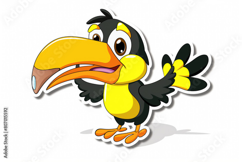 Cartoon toucan sticker on white background © Innese