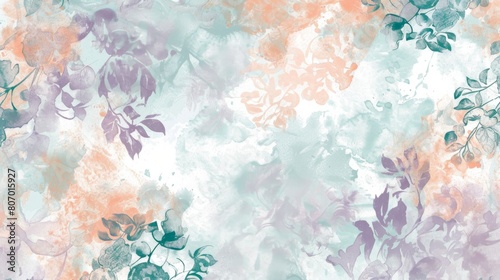 Pastel Watercolor Floral Background with Springtime Motifs