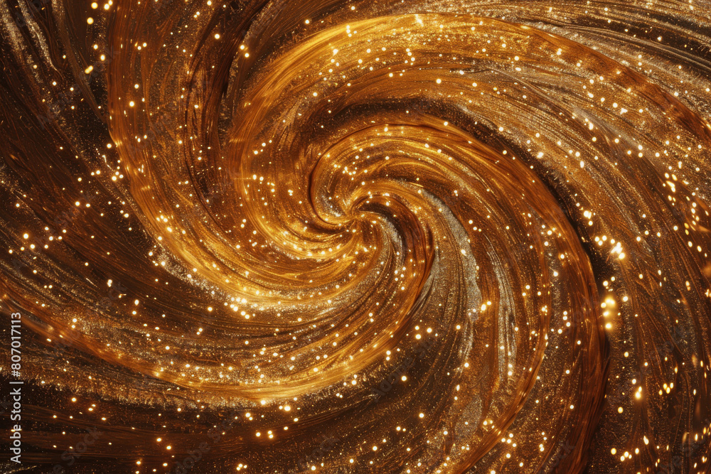 Captivating image of a swirling golden glitter background that radiates luxury and elegance, perfect for expressing festive celebrations or upscale design concepts in a mesmerizing twist Captivating image of a swirling golden glitter background that radiates luxury and elegance, perfect for expressing festive celebrations or upscale design concepts in a mesmerizing twist