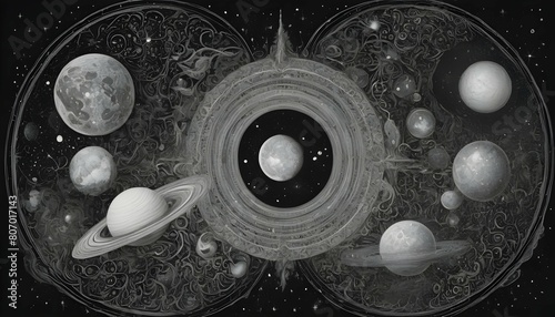 Celestial drawings depicting stars moons and gal photo