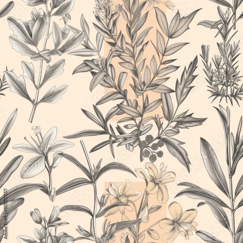 Hand-Drawn Botanical Sketches on Warm Beige Background