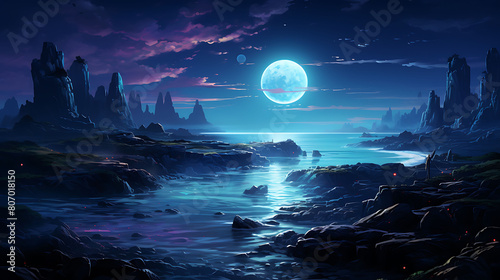 Moonlit Tide Pools: Explore the mysterious creatures revealed by the moona??s glow. photo