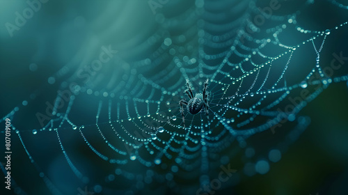 Nature s Masterpiece: Morning Dewdrops on Spider Silk Captured in Photorealistic Splendor