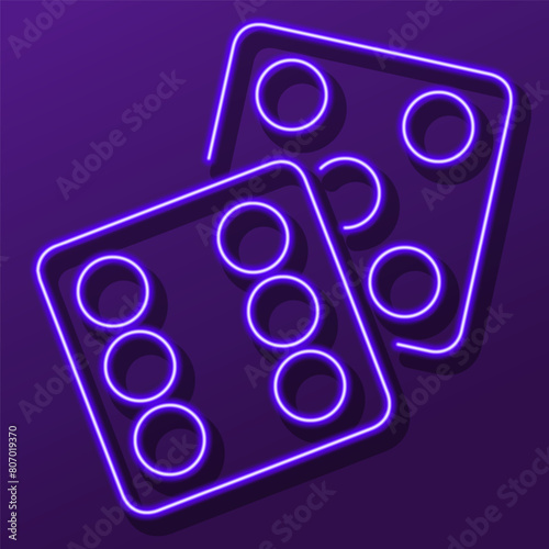 dice neon sign, modern glowing banner design, colorful modern design trend on black background. Vector illustration.