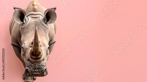 Rhino Portrait in Pop Art Style on Pink Background