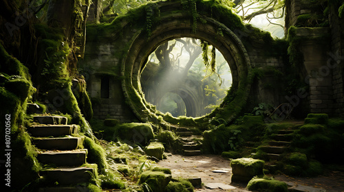 Moss-Covered Ruins: Write about ancient structures reclaimed by nature. photo