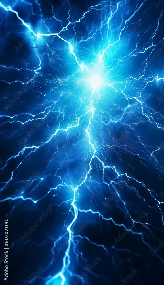 Lightning bolt or electric thunderbolt strikes in a stormy and cloudy blue night sky isolated on a dark background. Generative AI. Lightning bolt or electric thunderbolt strikes in a stormy and cloudy blue night sky isolated on a dark background. Generative AI.