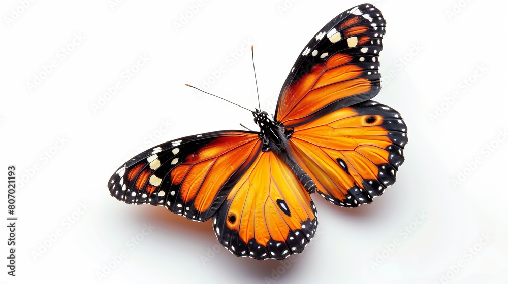 Fototapeta premium Vibrant butterfly with exquisite patterns, isolated on white background - detailed macro photography of a colorful butterfly, nature's beauty captured in high resolution image - ideal for design proje
