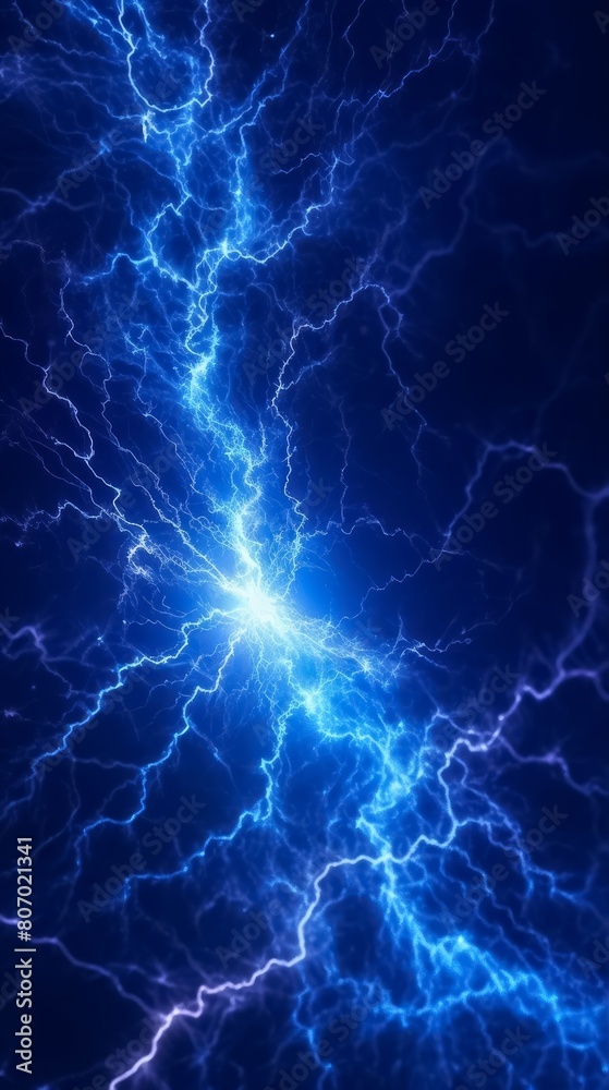 Lightning bolt or electric thunderbolt strikes in a stormy and cloudy blue night sky isolated on a dark background. Generative AI. Lightning bolt or electric thunderbolt strikes in a stormy and cloudy blue night sky isolated on a dark background. Generative AI.