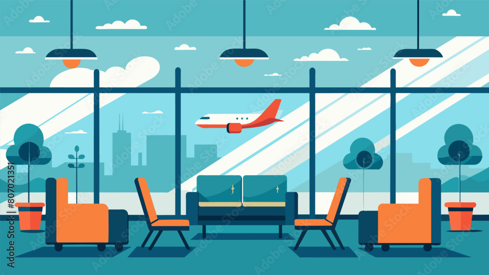 A quiet room within a bustling airport providing a place for travelers to relax and destress before or after a flight.. A quiet room within a bustling airport providing a place for travelers to relax and destress before or after a flight..
