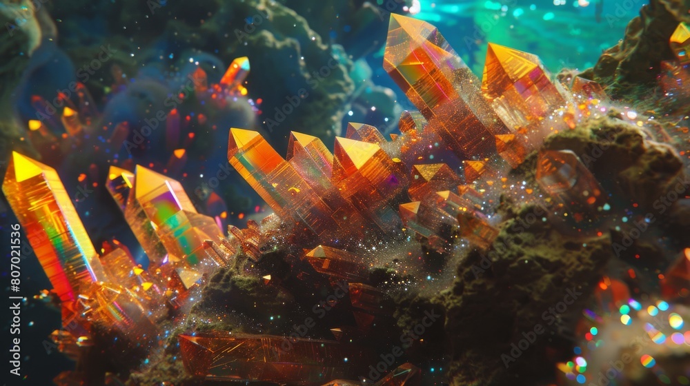 Mystical Glowing Crystals in Enchanted Underwater Scene Mystical Glowing Crystals in Enchanted Underwater Scene