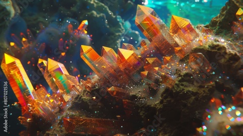 Mystical Glowing Crystals in Enchanted Underwater Scene