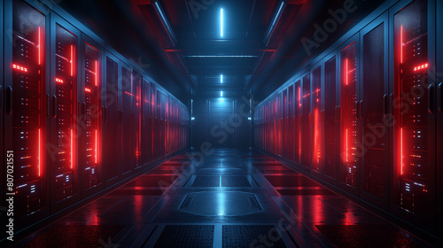 illustration banner of server room in data center full of telecommunication equipment,concept of big data storage and cloud hosting technology.