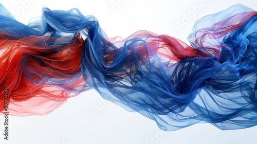   A red  white  and blue flag flutters in the wind  its fabric billowing freely