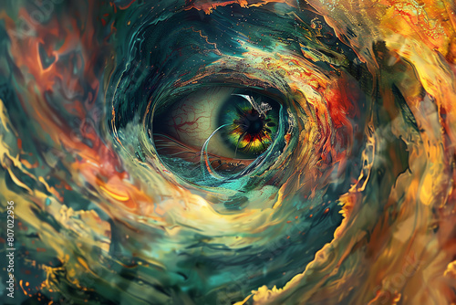 Illustrate a swirling vortex of thoughts and emotions