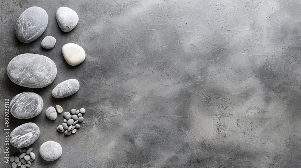 A collection of rocks and pebbles atop a gray backdrop; sky holds drifting clouds A collection of rocks and pebbles atop a gray backdrop; sky holds drifting clouds