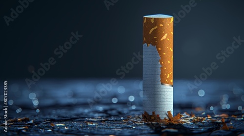  A cigarette rests atop the table, near a glass of water In the table's center, another cigarette lies