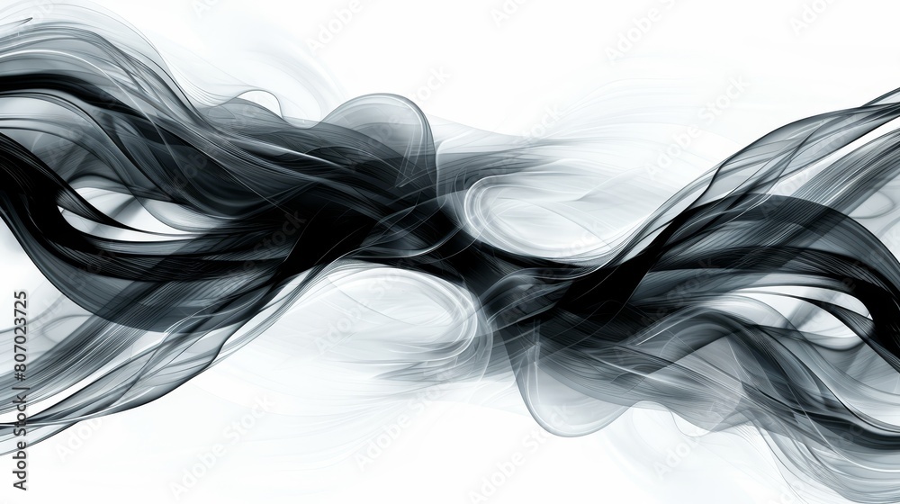 A monochrome photograph featuring a wave of smoke against a pristine white backdrop, with a central swirl of darker grays forming a distinct contrast A monochrome photograph featuring a wave of smoke against a pristine white backdrop, with a central swirl of darker grays forming a distinct contrast